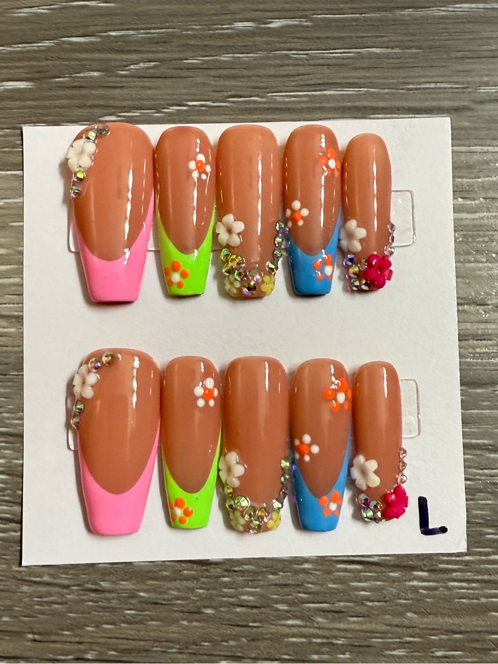Neon Floral French Tip Press-On Nails